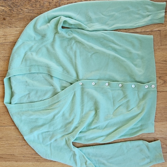 Vintage Jaeger Mint Green Cashmere Cardigan Sweater M - Picture 1 of 7